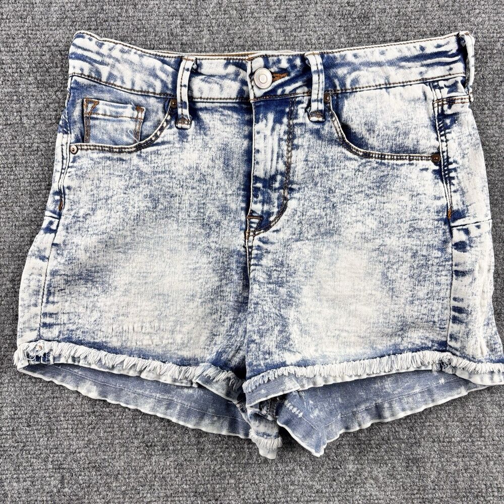 No Boundaries Shorts Womens 7 High Rise Acid Wash Fray Hem Denim